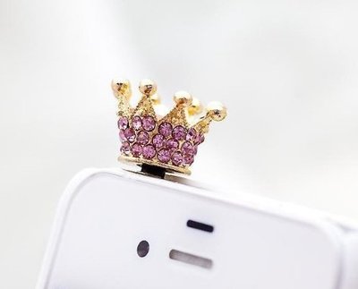 GB【台灣現貨】水鑽閃亮皇冠掛飾手機防塵塞 3.5mm款耳塞