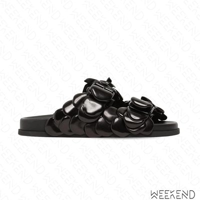【WEEKEND】 VALENTINO Atelier Sandal 玫瑰 皮革 平底 涼鞋 拖鞋 黑色