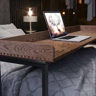 熱銷 迷路的深林白蠟木床上書桌電腦桌簡約家用臥室懶人跨床桌可移動實木寫字桌子