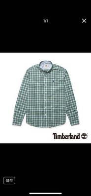 Timberland 男款雨林綠刺繡細格紋長袖襯衫SIZE  XL(椅袋)肩22胸24.5長25袖27