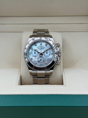 Rolex 勞力士 Daytona 迪通拿 116509ng 白金八鑽白母貝 貝殼面 特殊面盤 計時碼錶 自動上鍊 40mm