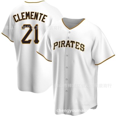 現貨球衣運動背心海盜 21 白色精英 棒球服球衣 MLB Pirates Clemente Jersey