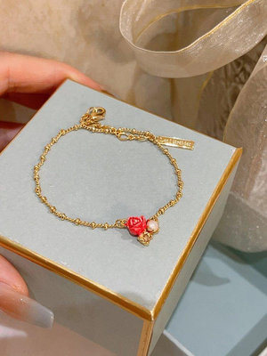 熱銷#Les Nereides 23新款 紅玫瑰珍珠鉆寶石 浪漫頌歌手鏈