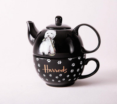 茶藝師 英國哈羅斯Harrods禮物西高地復古花茶陶瓷茶壺茶杯咖啡杯水壺熊