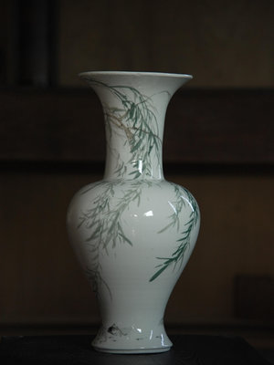「上層窯」鶯歌製造 熊宜中作品  心樂身閒便是魚 彩繪花瓶 瓷器 A1-25