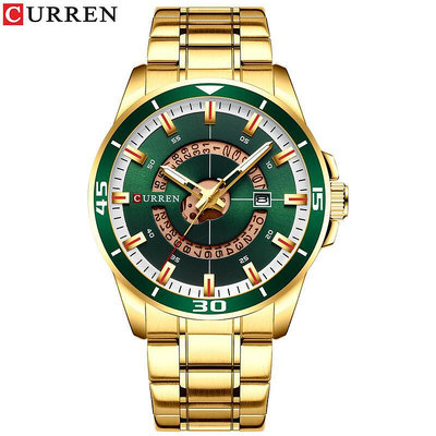 curren卡瑞恩8359男士手錶 防水石英日曆表鋼帶商務男表手錶