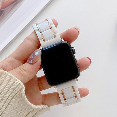 適用Apple Watch S9 8 7 6 SE金屬陶瓷錶帶 iwatch 蘋果手錶五珠陶瓷錶帶 拼彩色陶瓷腕帶