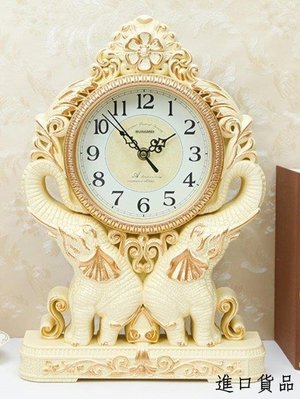 現貨歐式 復古歐風雕刻大象座鐘 樹脂工藝品大象桌鐘創意藝術鐘桌面鐘座鐘擺飾靜音鐘裝飾時鐘擺件可開發票