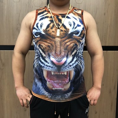 3d老虎背心男搞笑猩猩猴子大碼立體動物圖案無袖T恤豹紋衣服潮流