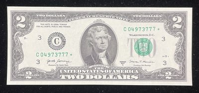 【Louis Coins】B1896-USA 2017美國紙幣(美金補號鈔)2 Dollars(1151)