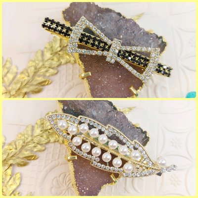 韓國製歐風復古時尚鑽蝴蝶結珍珠葉鴨嘴夾壓夾髮夾髮飾