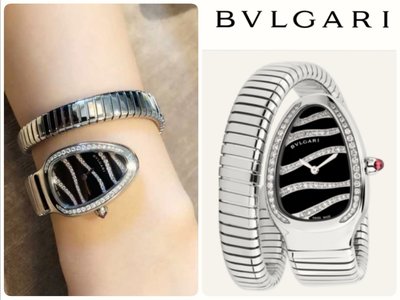 BVLGARI 寶格麗 蛇頭造型鑽石手錶 蛇環腕錶 斑馬鑽錶