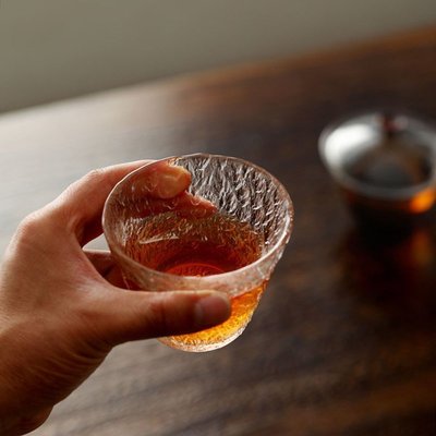 “正品”日式和風初雪錘紋玻璃杯津輕手工水杯透明日本清酒杯加厚茶杯大號