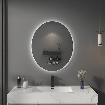 led燈橢圓形浴室鏡子衛生間防霧掛墻式發光鏡梳妝臺帶燈壁掛2 自行安裝