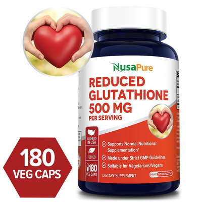 美國 NusaPure L-Glutathione 還原型穀胱 甘肽500毫克 180粒(90天) 素食膠囊(100%素食、 非轉基因和無麩質)