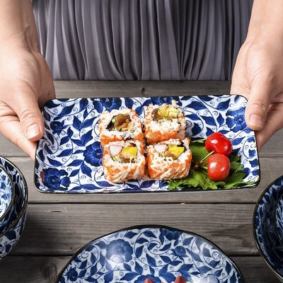 日本進口復古陶瓷餐具高檔長方形盤子家用日式壽司盤甜品碟