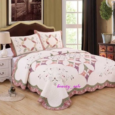 粉媚拼绣  絎縫被  拼布被  床組  床罩  床蓋  雙人3件組