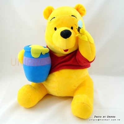 【UNIPRO】迪士尼 小熊維尼 Winnie the Pooh 坐姿 蜜蜂 糖罐 維尼 絨毛玩偶 娃娃 30公分