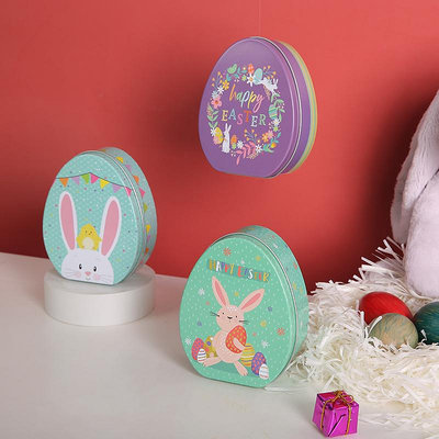 可愛小兔子馬口鐵盒復活節蛋形禮物盒子零食巧克力糖果包裝盒~優樂美