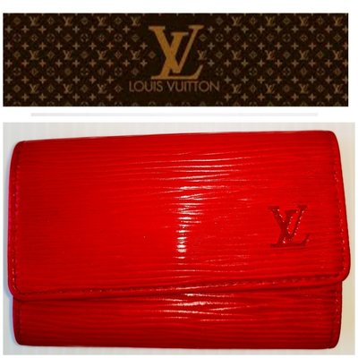 (售?)Louis Vuitton水波紋 LV 六孔鑰匙包 EPI 皮夾 短夾 發財夾 紅色零錢包$89 1元起標(勿標