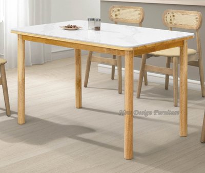 【N D Furniture】台南在地家具-橡膠木實木原木色120cm圓角岩板餐桌YH