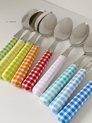 西餐餐具[YURUUI設計師]法國Sabre Paris彩色方格刀叉不銹鋼家用西餐餐具刀叉套裝
