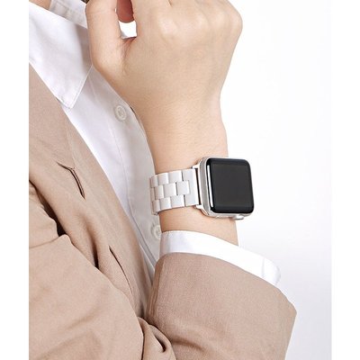 三珠陶瓷錶帶 蝴蝶扣表帶 適用於Apple Watch 7代通用 經典款錶帶 替換錶帶 40 44 41 42mm-竹泓