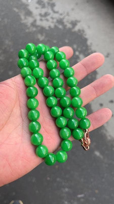 翡翠糯種滿綠珠子項鍊，尺寸12mm 529
