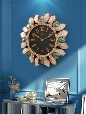 歐式客廳大號珍珠貝加鮑魚貝橢圓形掛鐘家用靜音掛鐘輕奢裝飾鐘表
