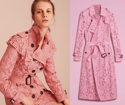 Burberry 粉紅 蕾絲 風衣 長大衣 洋裝 外套