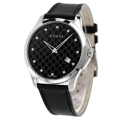 GUCCI YA126305 古馳 手錶 42mm 黑色面盤 黑色皮錶帶 女錶 男錶