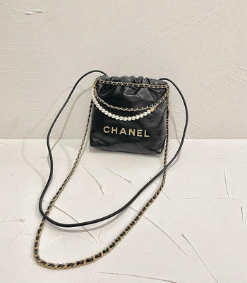 Chanel 22 mini 珍珠款 垃圾袋 限量款 全新 現貨 垃圾袋包 迷你 黑色 牛皮 22bag AS3980 北市可面交 刷卡分期