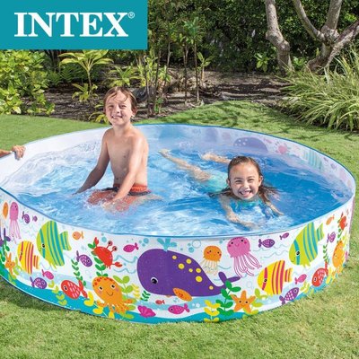 INTEX56452海洋公園硬膠水池 中號硬膠家庭游泳池圓形兒童水池