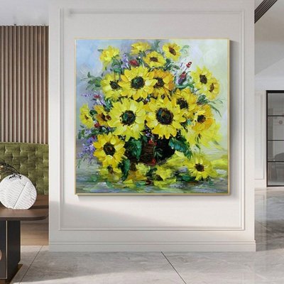 手工油畫新歐式手繪向日葵立體裝飾畫客廳掛畫玄關油畫臥室壁畫現代抽象畫