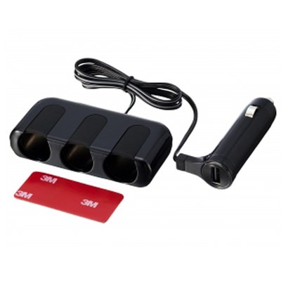 【易油網】【缺貨】SEIKO 2.1A USB+3孔 超薄型點煙器電源擴充插座 EM-135