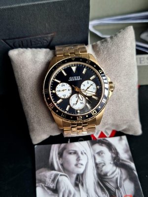 GUESS Odyssey 黑色錶盤 金色不鏽鋼錶帶 石英 男士手錶 W1107G4