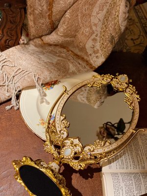 法式古典  優雅古典金雙面立體桌鏡 公主風化妝鏡 雙面鏡 桌鏡【更美歐洲傢飾古董老件Amazing House】台南