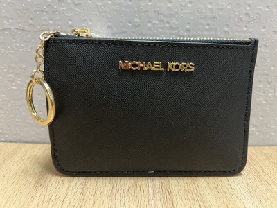Michael Kors MK 防刮皮革金字卡片鑰匙證件夾零錢包-黑色