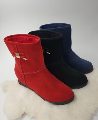 ♀️女：牛麂皮內增高暖呼呼短雪靴(紅/黑/藍)、牛皮雪靴、內增高雪靴、坡底、暖呼呼、蝴蝶結雪靴、百搭必備、怕冷必備