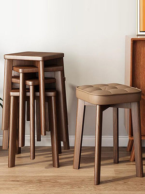 實木凳子家用板凳可疊放餐凳現代簡約方凳椅子木頭餐桌高凳凳