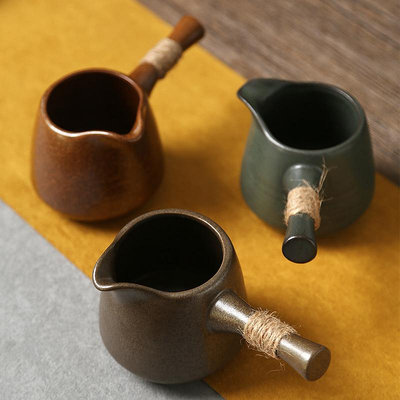 粗陶側把公道杯陶瓷仿古分茶器大容量長柄公杯茶具配件單茶海