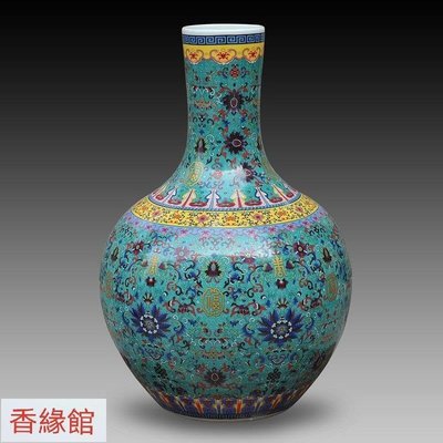 熱銷  景德鎮陶瓷 花瓶 花器 琺瑯彩 萬福 天球瓶 裝飾 仿古瓷器 擺設FYF9776