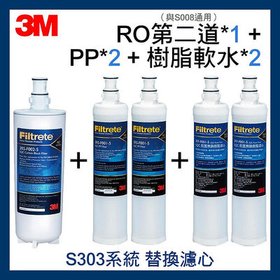 【3M】效期最新第三道濾心3RS-F002-5(可替代S008濾心)*1+PP濾心*2+軟水樹脂濾心*2 一年份