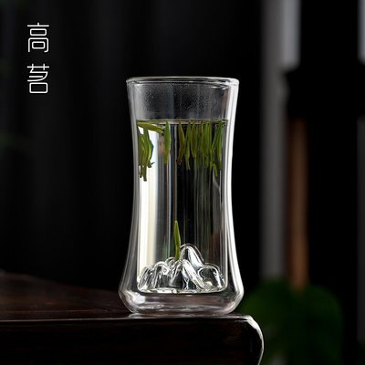 現貨-玻璃雙層綠茶杯專用高級日式觀山水杯男士個人耐熱防燙手喝茶杯子-簡約