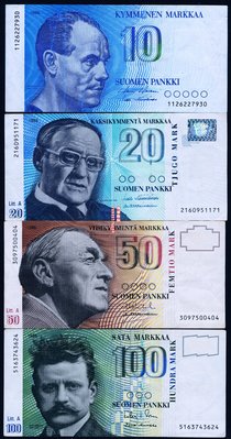 芬蘭 1986年A版 芬蘭馬克4張套(10、20、50、100) 8成左右品相！ 紙鈔 錢幣 紀念鈔【奇摩優選】