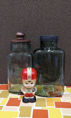 早期柑仔店老玻璃糖果罐(方型)2隻玻璃罐