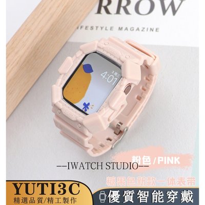 蘋果錶帶一體框 Apple Watch 6/5/4/3代 iWatch SE 44mm蘋果錶帶運動型一體式運動矽膠裝甲款