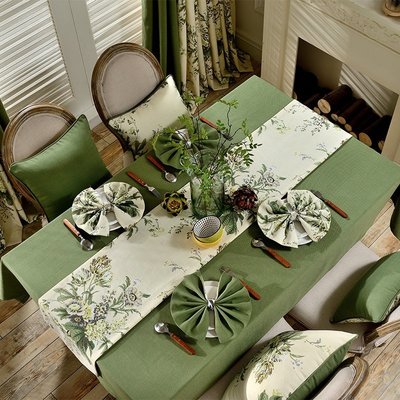 美式輕奢棉麻布藝桌布西餐廳酒店派對會議防水桌旗綠色茶几布訂製-慧友芊家居