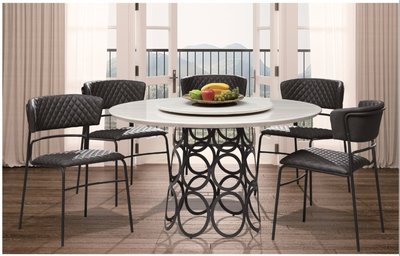 現代簡約 餐廳 家用餐桌 歐式餐桌椅 大理石餐桌 倫敦4.3尺石面鐵腳圓桌（6）屏東市 廣新家具行