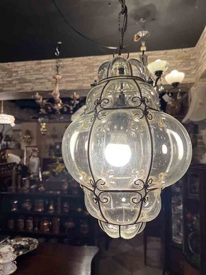 義大利古董吹製玻璃手工箍鐵吊燈 #02214